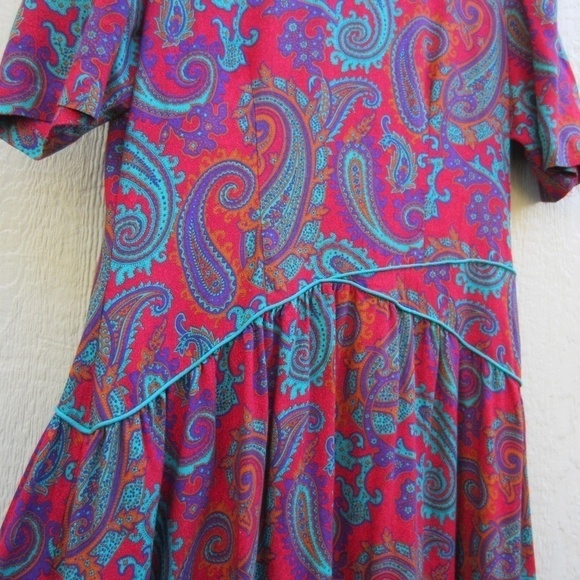 Vintage‎ B.G.B  LTD Madi Dress Women's 16 Red/Blue Paisley Zip Back Boho  USA - Picture 8 of 14